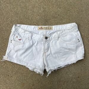 Vintage Y2K Hollister White Low Rise Micro Mini Jean Shorts Fray Hem Size 5